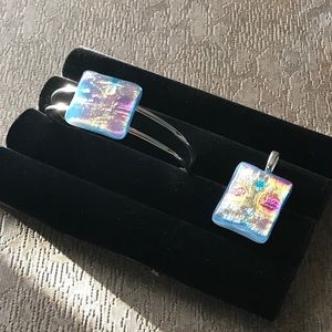Fused glass pendant and bangle set